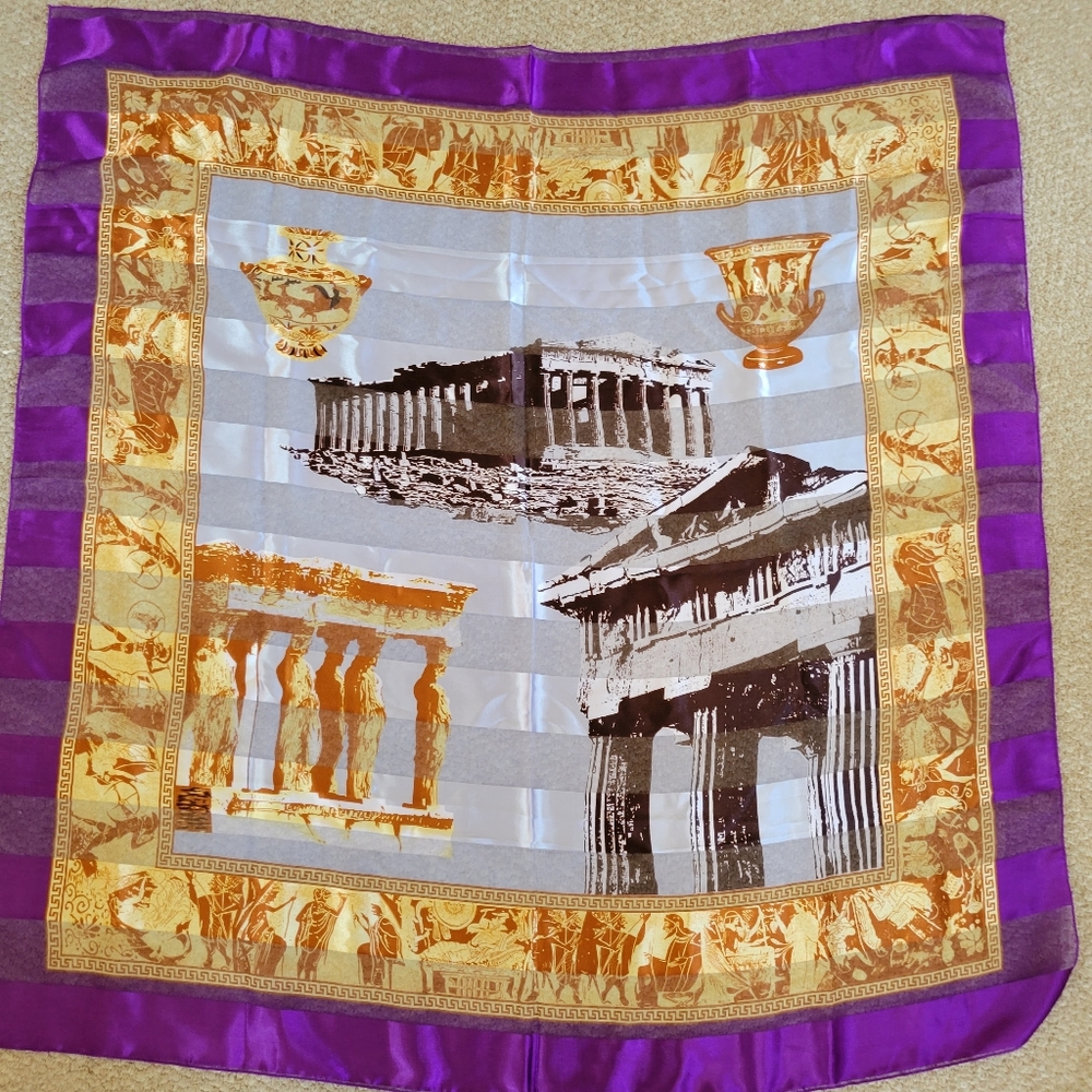Greek Motif Beautiful Scarf Wrap  Purple & Gold ~ Greece ~ Lovely!